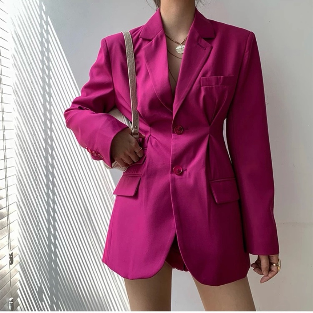 Pink Fitted Long Blazer